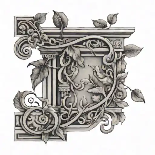 greek wall wrapped in vine tattoo design idea