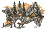 Fire mountain scene tattoo design idea