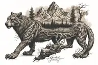 Fire mountain scene tattoo design idea