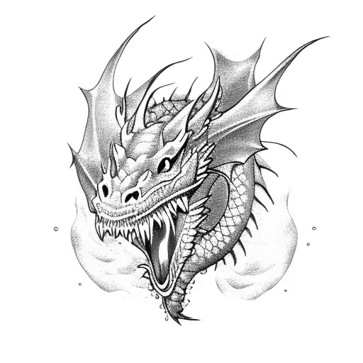 Dragon breathing water tattoo design idea