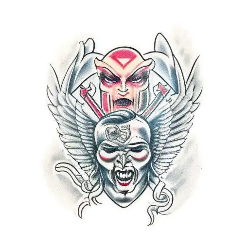 angel and devil, drama masks, gemini, bpd  tattoo design idea