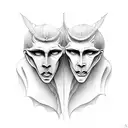 angel and devil, drama masks, gemini, bpd  tattoo design idea