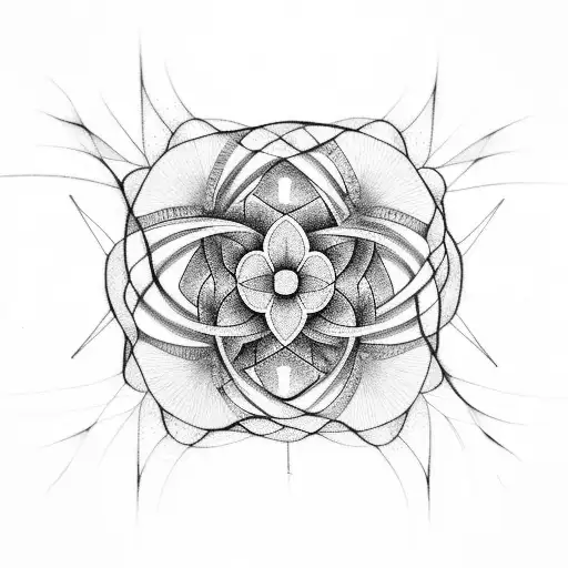 two abstract intertwining flowers representing loneliness in a minimalist geometric style  tattoo design idea