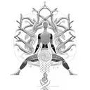 A powerful yoga pose intertwined with tree branches, representing strength and balance tattoo design idea