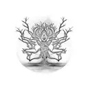 A powerful yoga pose intertwined with tree branches, representing strength and balance tattoo design idea