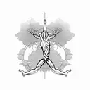 A powerful yoga pose intertwined with tree branches, representing strength and balance tattoo design idea
