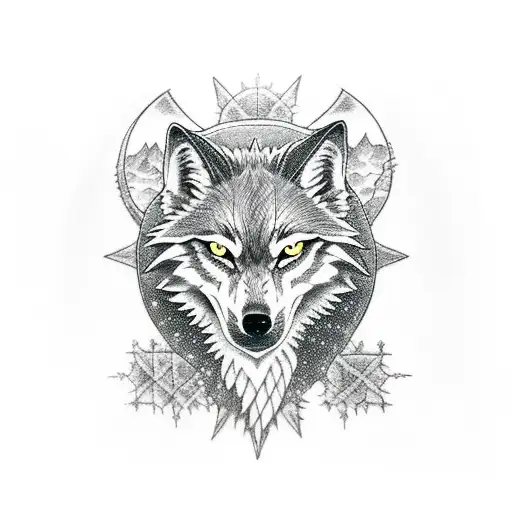 A gothic wolf howling at the moon surrounded by intricate computer circuitry tattoo design idea
