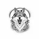 A gothic wolf howling at the moon surrounded by intricate computer circuitry tattoo design idea