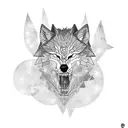 A gothic wolf howling at the moon surrounded by intricate computer circuitry tattoo design idea