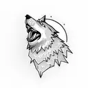 A gothic wolf howling at the moon surrounded by intricate computer circuitry tattoo design idea