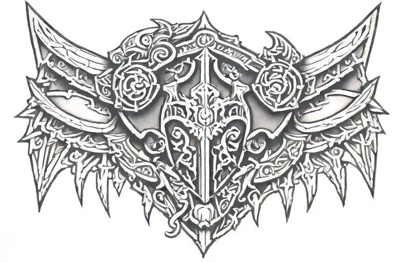 leather armor half back and shoulder horde symbol other half metal armor shoulder alliance symbol world of warcraft tattoo design idea