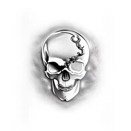 Skull in front timepiece tattoo design idea