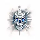 Skull in front timepiece tattoo design idea