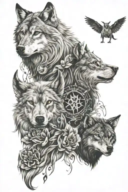 godness & taurus & wolf tattoo design idea