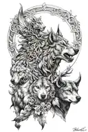 godness & taurus & wolf tattoo design idea