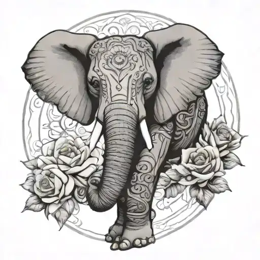 Elephant mandala with roses tattoo design idea