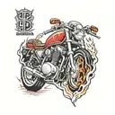 arm sleeve tattoo featuring Honda car logo, flames, V-Twin engine, eyeballs, skulls tattoo design idea