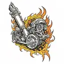 arm sleeve tattoo featuring Honda car logo, flames, V-Twin engine, eyeballs, skulls tattoo design idea