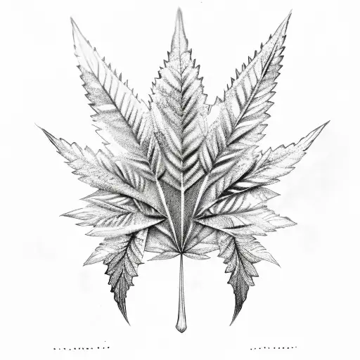 Weed leaf transformed into a magical creature in a sketch style tattoo design idea