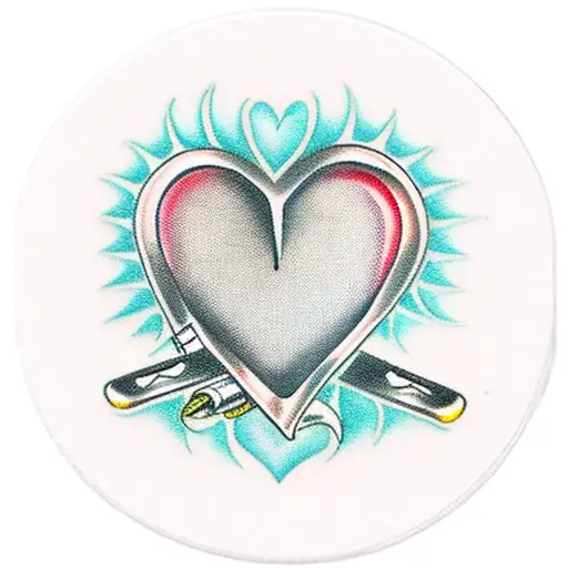 Razor blade with heart inside tattoo design idea