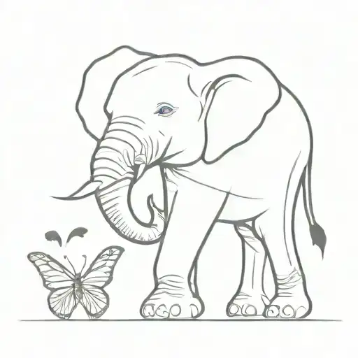 elephant with butterfly on its nose tattoo design idea