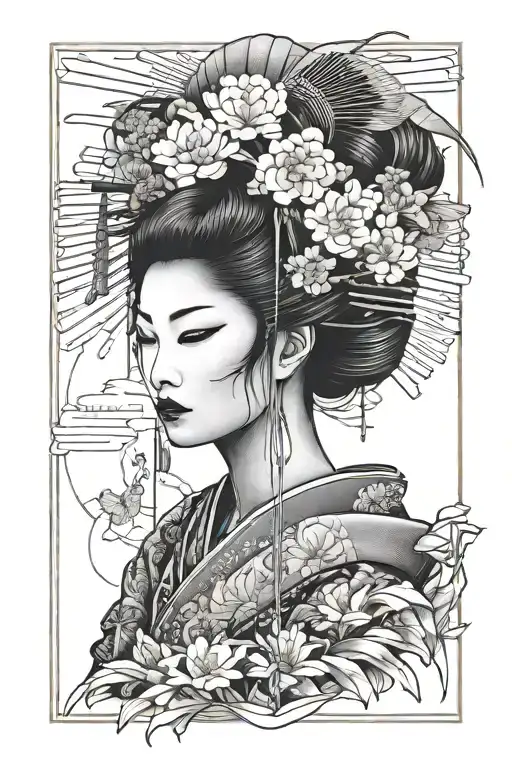 geisha covering her face tattoo design idea