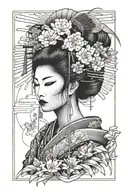 geisha covering her face tattoo design idea