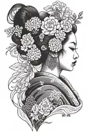 geisha covering her face tattoo design idea