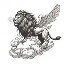 a lion riding a cloud with a dove in the background tattoo design idea