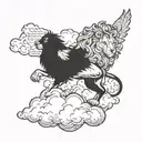 a lion riding a cloud with a dove in the background tattoo design idea