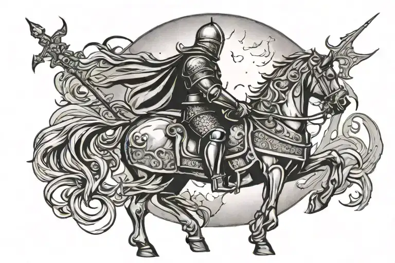 a medieval knight underneath a full moon tattoo design idea