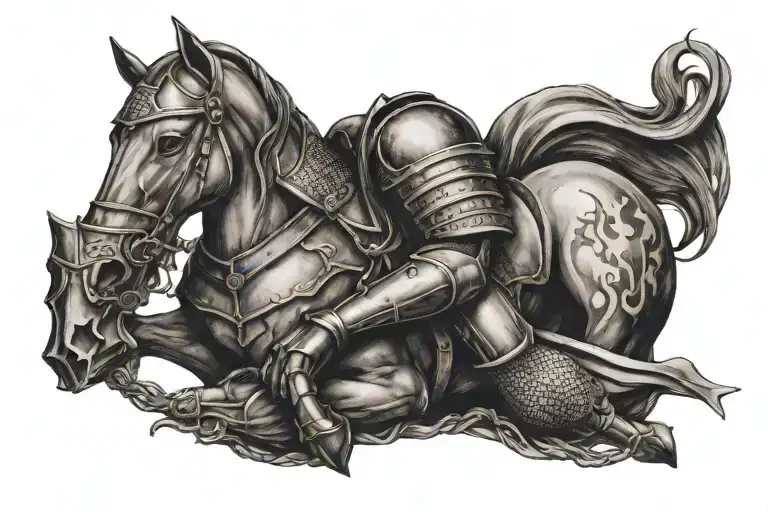 a medieval knight resting underneath a full moon tattoo design idea