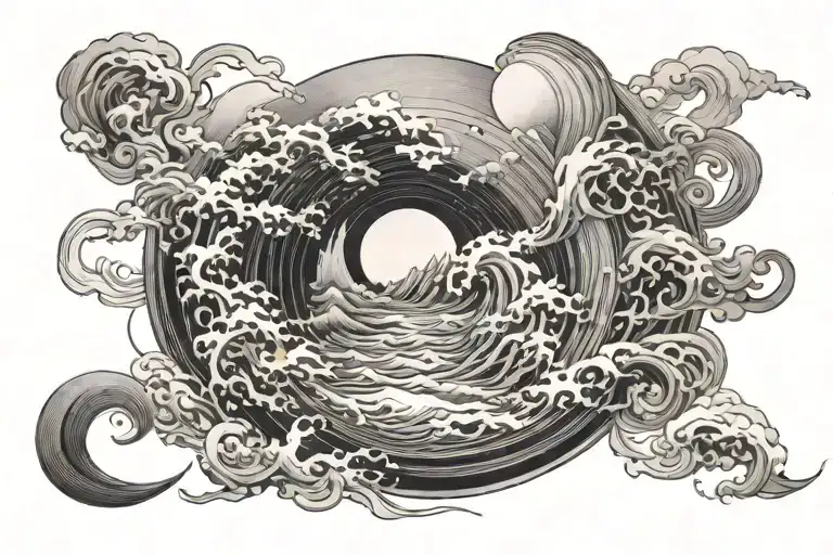 coursing river, great typhoon, raging fire, dark side of the moon tattoo design idea