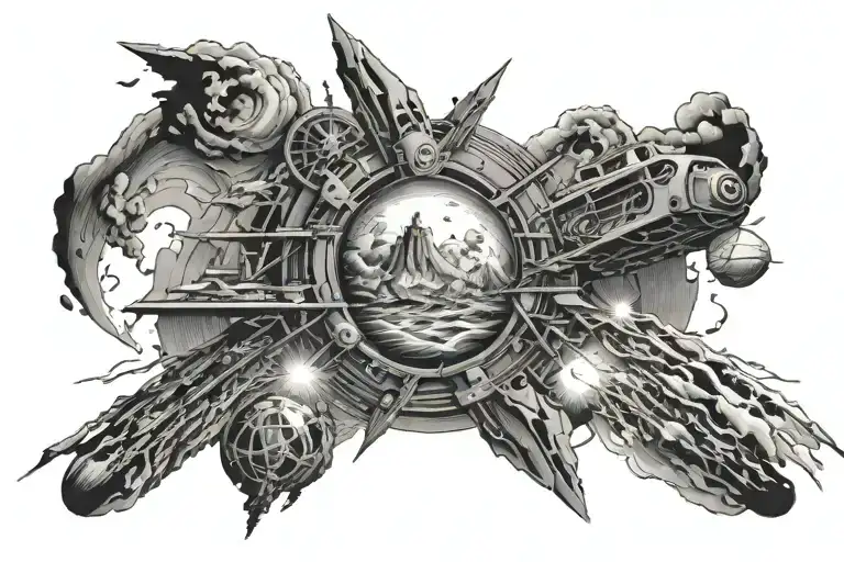 great typhoon, raging fire, dark side of the moon tattoo design idea