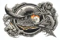 combine a raging fire with a great typhoon and the dark side of the moon tattoo design idea