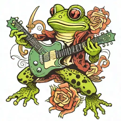 frog playing guitar  tattoo design idea