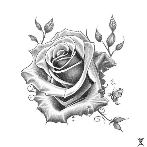skul with roses detailed dollar and butterfly tattoo design idea