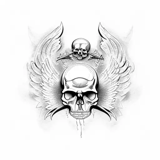 falling skull angel tattoo design idea