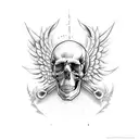 falling skull angel tattoo design idea
