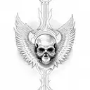 falling skull angel tattoo design idea