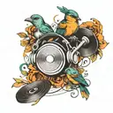 music notes with headphone and birds chest piece  tattoo design idea