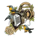 music notes with headphone and birds chest piece  tattoo design idea