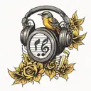 music notes with headphone and birds chest piece  tattoo design idea