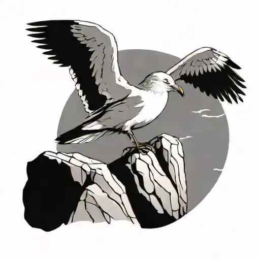 Seagull standing on a rock looking tattoo design idea