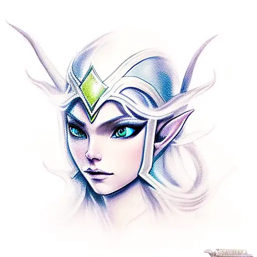 Combine the Dota hero, Windranger, with an elegant elf design tattoo design idea