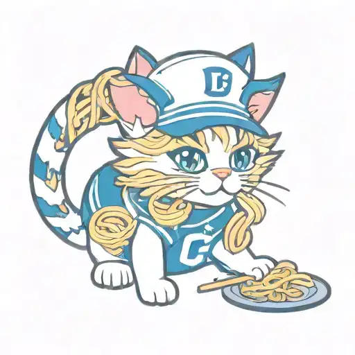 cat spaghetti dodgers logo cute tattoo design idea