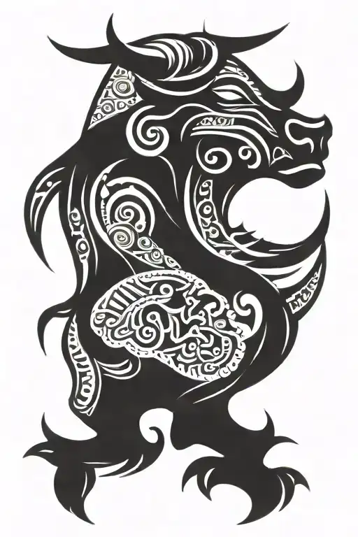 bull and moon  tattoo design idea