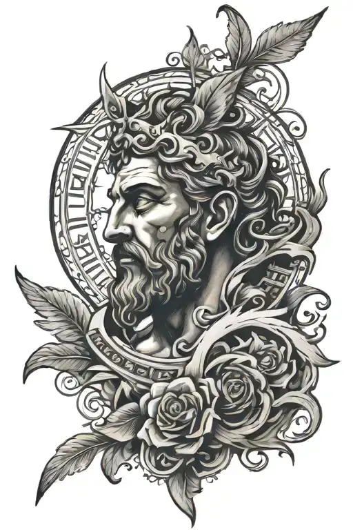 Greek god blowing up wind rose tattoo design idea