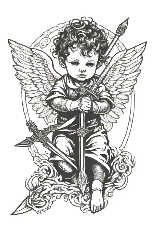 baby angel holding sword tattoo design idea