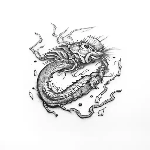 dried shrimp on asphalt tattoo design idea